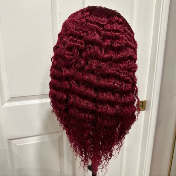 20” Burgundy 99J Deep Wave Headband wig 100% Human Hair 150% Density It#SD - Picture 2 of 12